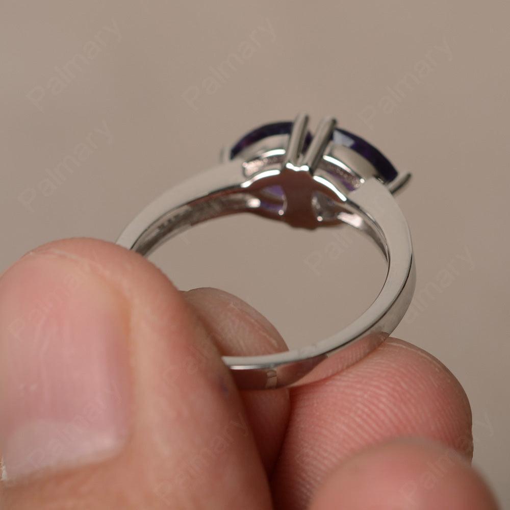 Trillion Cut Two Stone Amethyst Ring Sterling Silver - Palmary