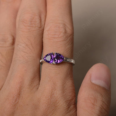 Trillion Cut Two Stone Amethyst Ring Sterling Silver - Palmary