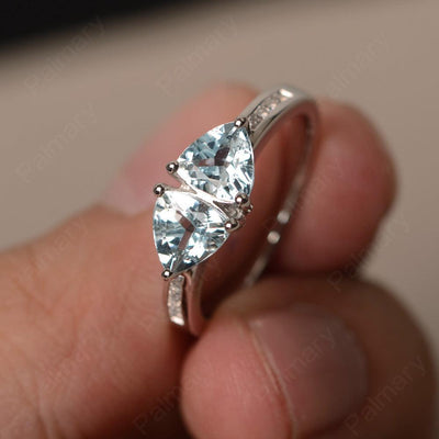 Trillion Cut Two Stone Aquamarine Ring Sterling Silver - Palmary