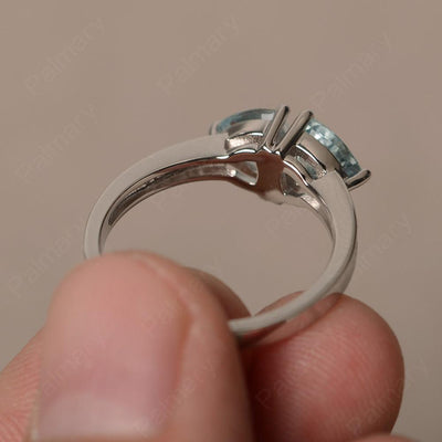 Trillion Cut Two Stone Aquamarine Ring Sterling Silver - Palmary