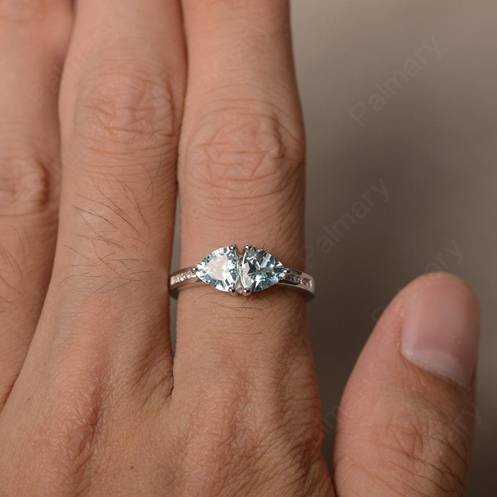 Trillion Cut Two Stone Aquamarine Ring Sterling Silver - Palmary