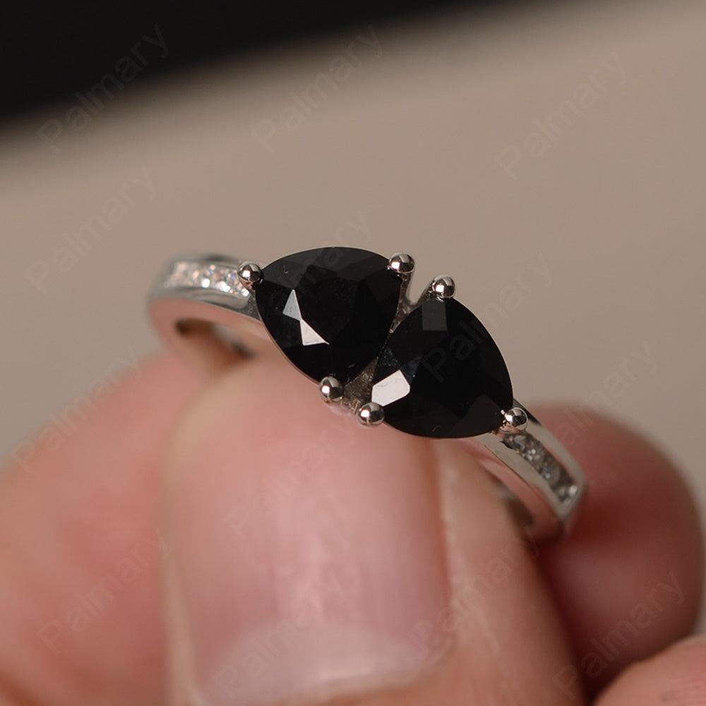 Trillion Cut Two Stone Black Spinel Ring Sterling Silver - Palmary
