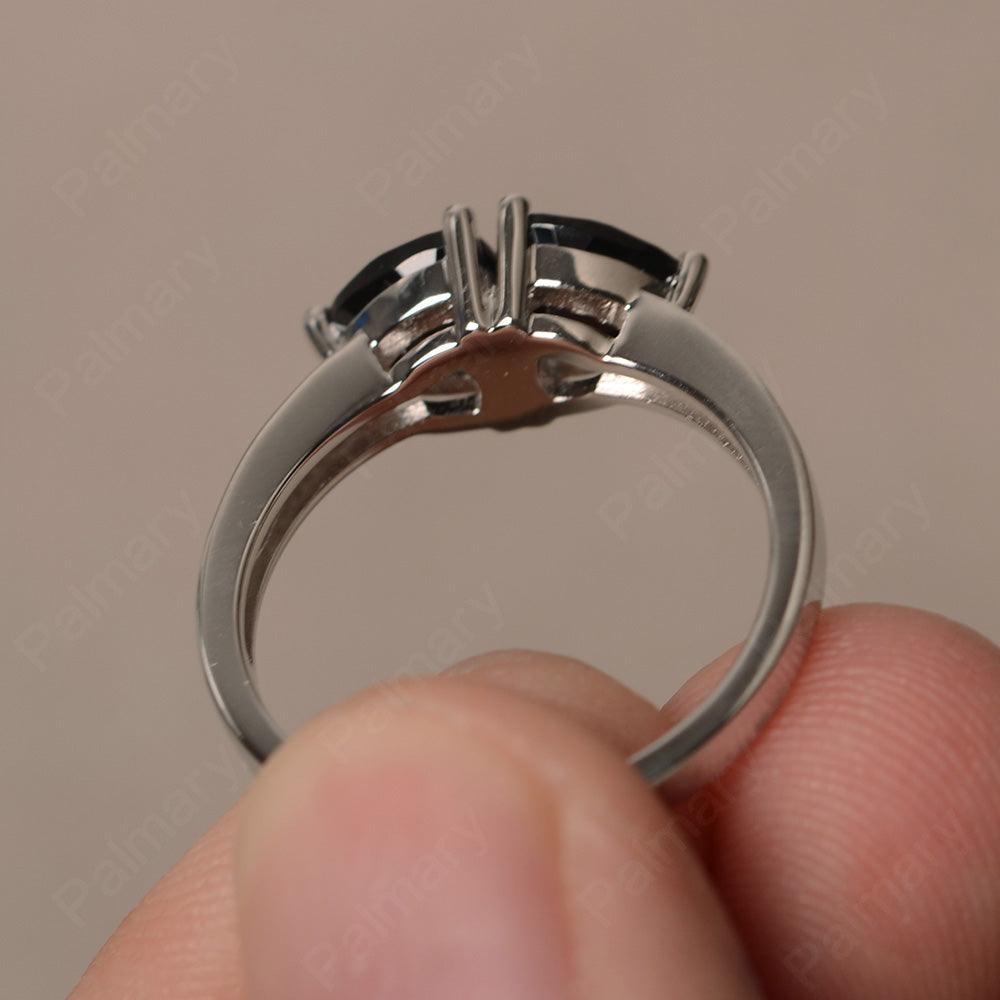 Trillion Cut Two Stone Black Spinel Ring Sterling Silver - Palmary