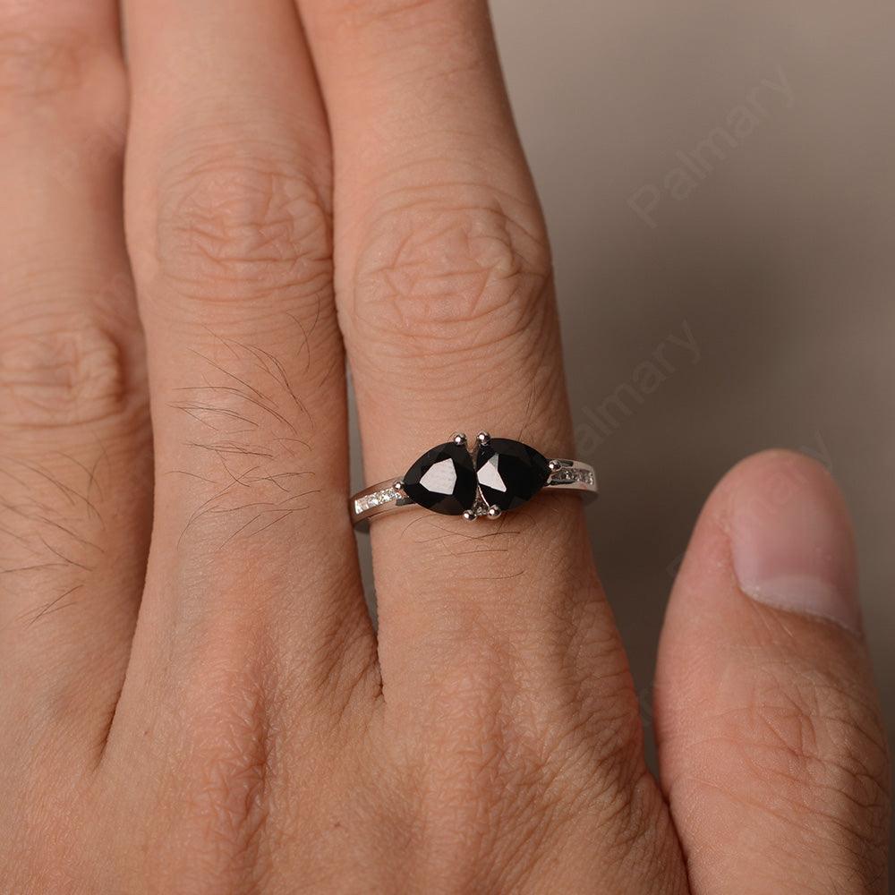 Trillion Cut Two Stone Black Spinel Ring Sterling Silver - Palmary