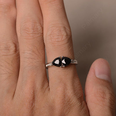 Trillion Cut Two Stone Black Spinel Ring Sterling Silver - Palmary
