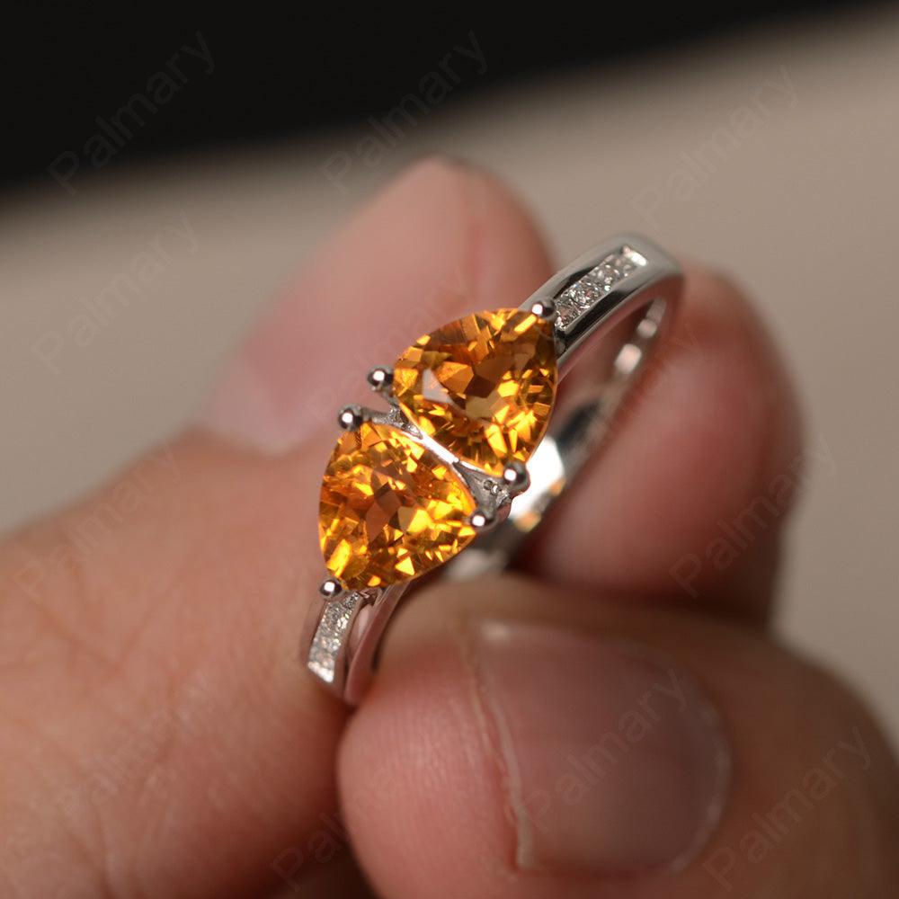 Trillion Cut Two Stone Citrine Ring Sterling Silver - Palmary
