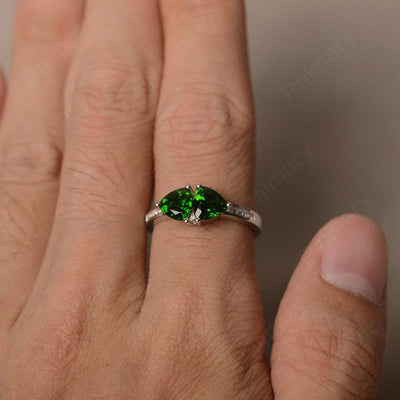 Trillion Cut Two Stone Diopside Ring Sterling Silver - Palmary