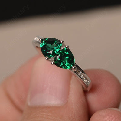 Trillion Cut Two Stone Emerald Ring Sterling Silver - Palmary