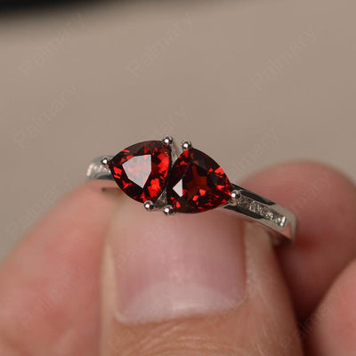 Trillion Cut Two Stone Garnet Ring Sterling Silver - Palmary