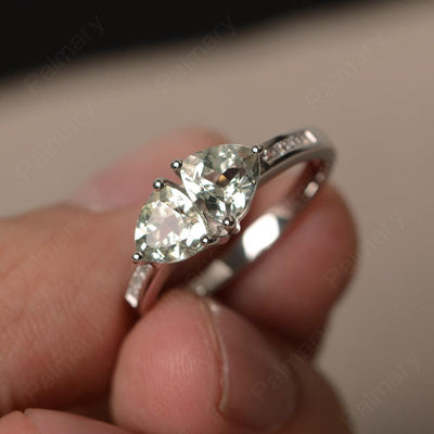 Trillion Cut Two Stone Green Amethyst Ring Sterling Silver - Palmary