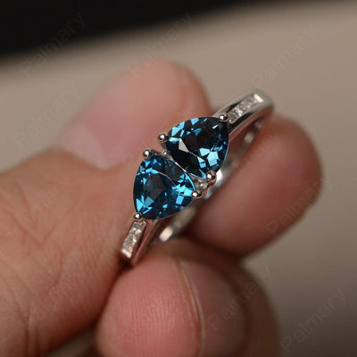 Trillion Cut Two Stone London Blue Topaz Ring Sterling Silver - Palmary