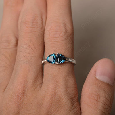 Trillion Cut Two Stone London Blue Topaz Ring Sterling Silver - Palmary