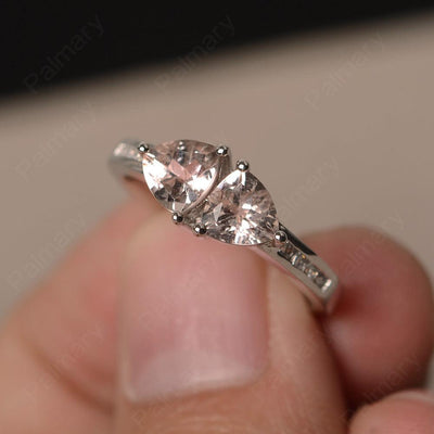 Trillion Cut Two Stone Morganite Ring Sterling Silver - Palmary