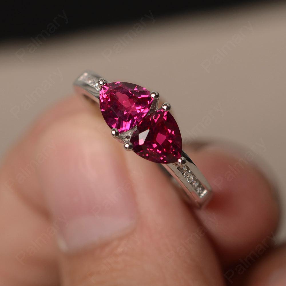 Trillion Cut Two Stone Ruby Ring Sterling Silver - Palmary