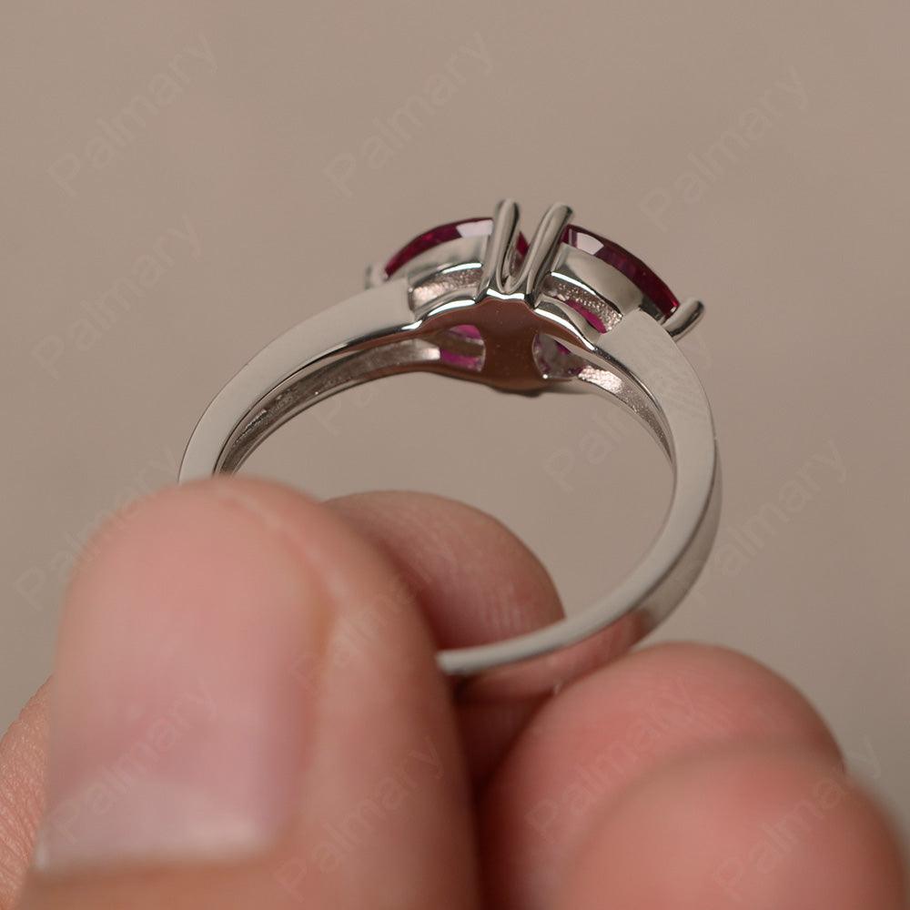 Trillion Cut Two Stone Ruby Ring Sterling Silver - Palmary