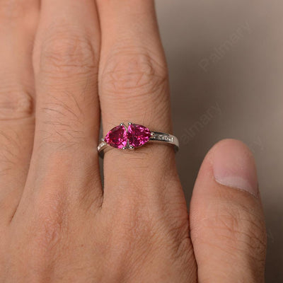 Trillion Cut Two Stone Ruby Ring Sterling Silver - Palmary