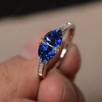 Trillion Cut Two Stone Sapphire Ring Sterling Silver - Palmary