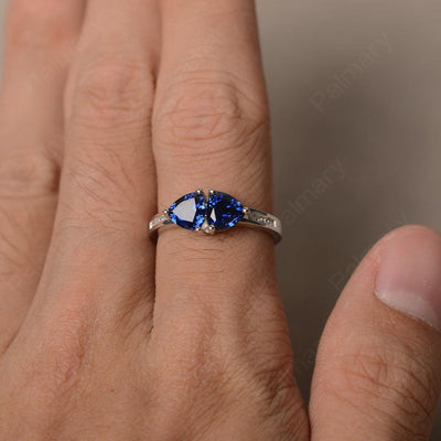 Trillion Cut Two Stone Sapphire Ring Sterling Silver - Palmary