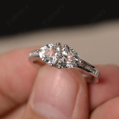 Trillion Cut Two Stone White Topaz Ring Sterling Silver - Palmary