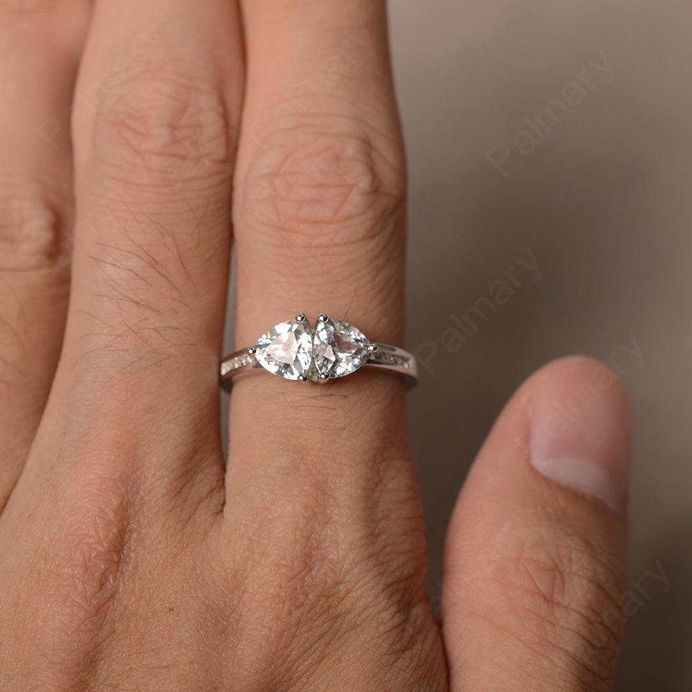 Trillion Cut Two Stone White Topaz Ring Sterling Silver - Palmary