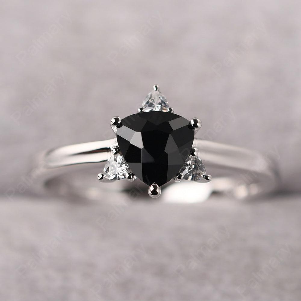 Trillion Cut Black Spinel Wedding Ring - Palmary
