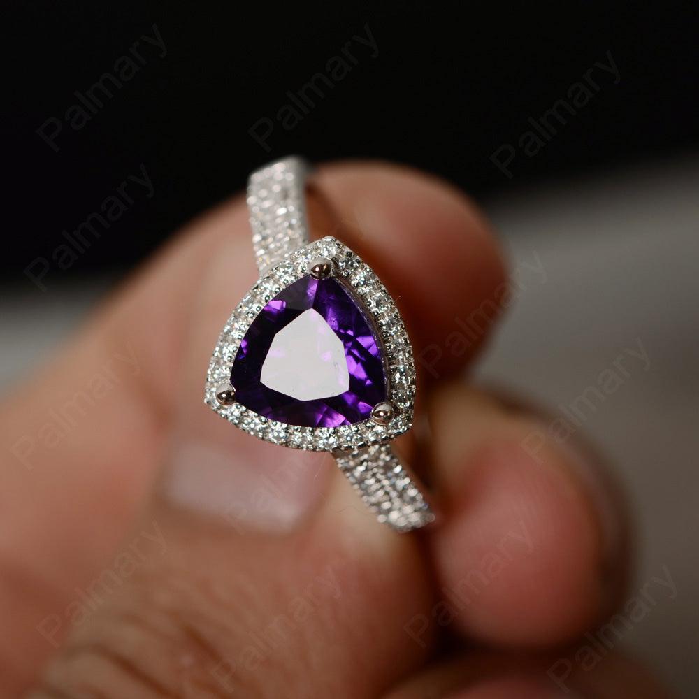 Trillion Cut Amethyst Halo Rings - Palmary