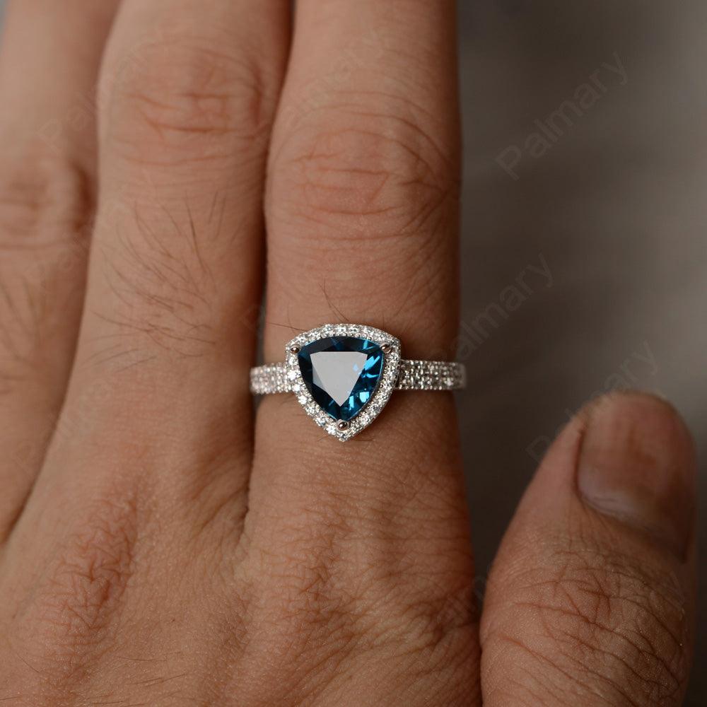 Trillion Cut London Blue Topaz Halo Rings - Palmary